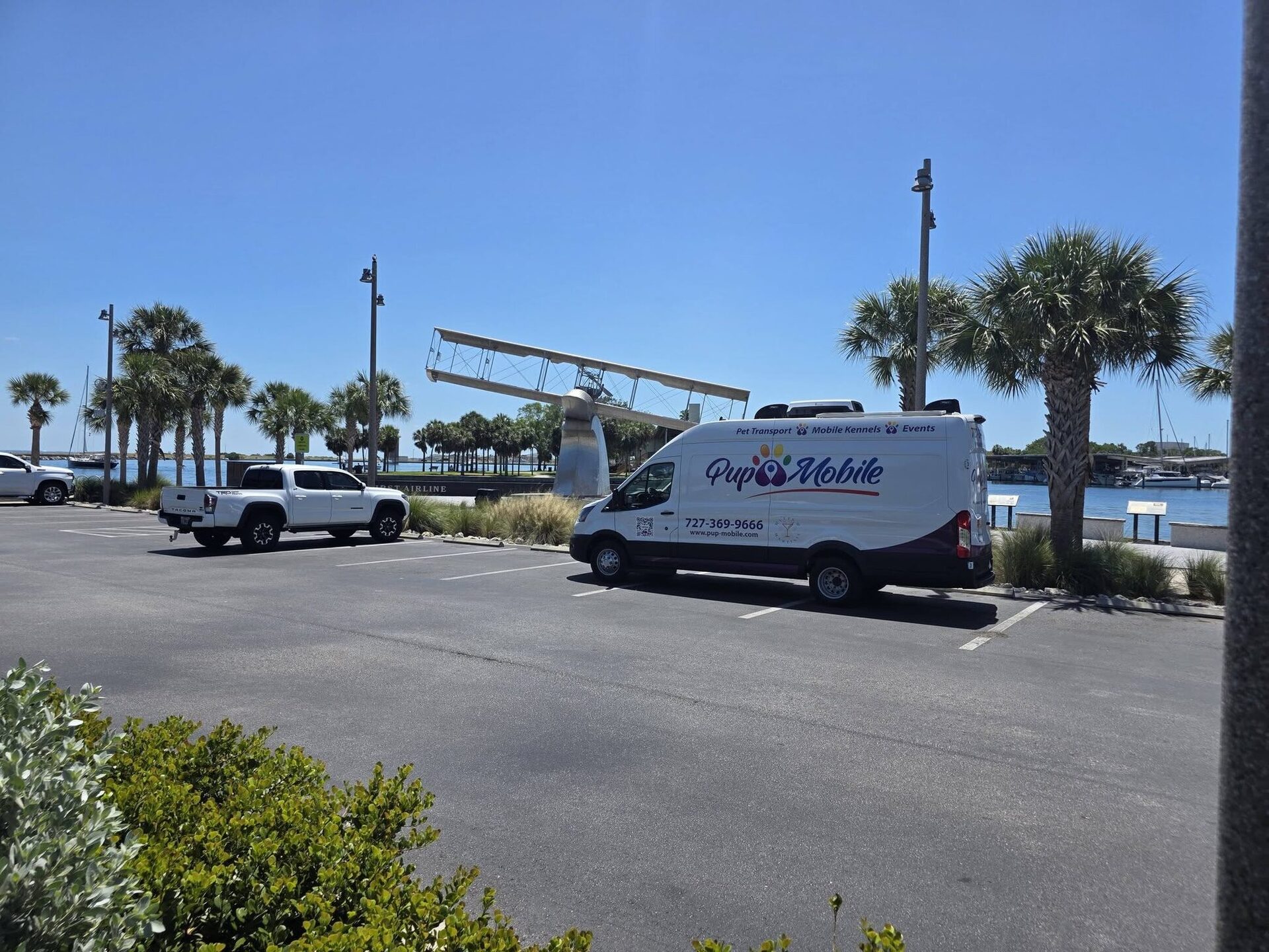 The Pup Mobile van in full sun at the St. Pete waterfront